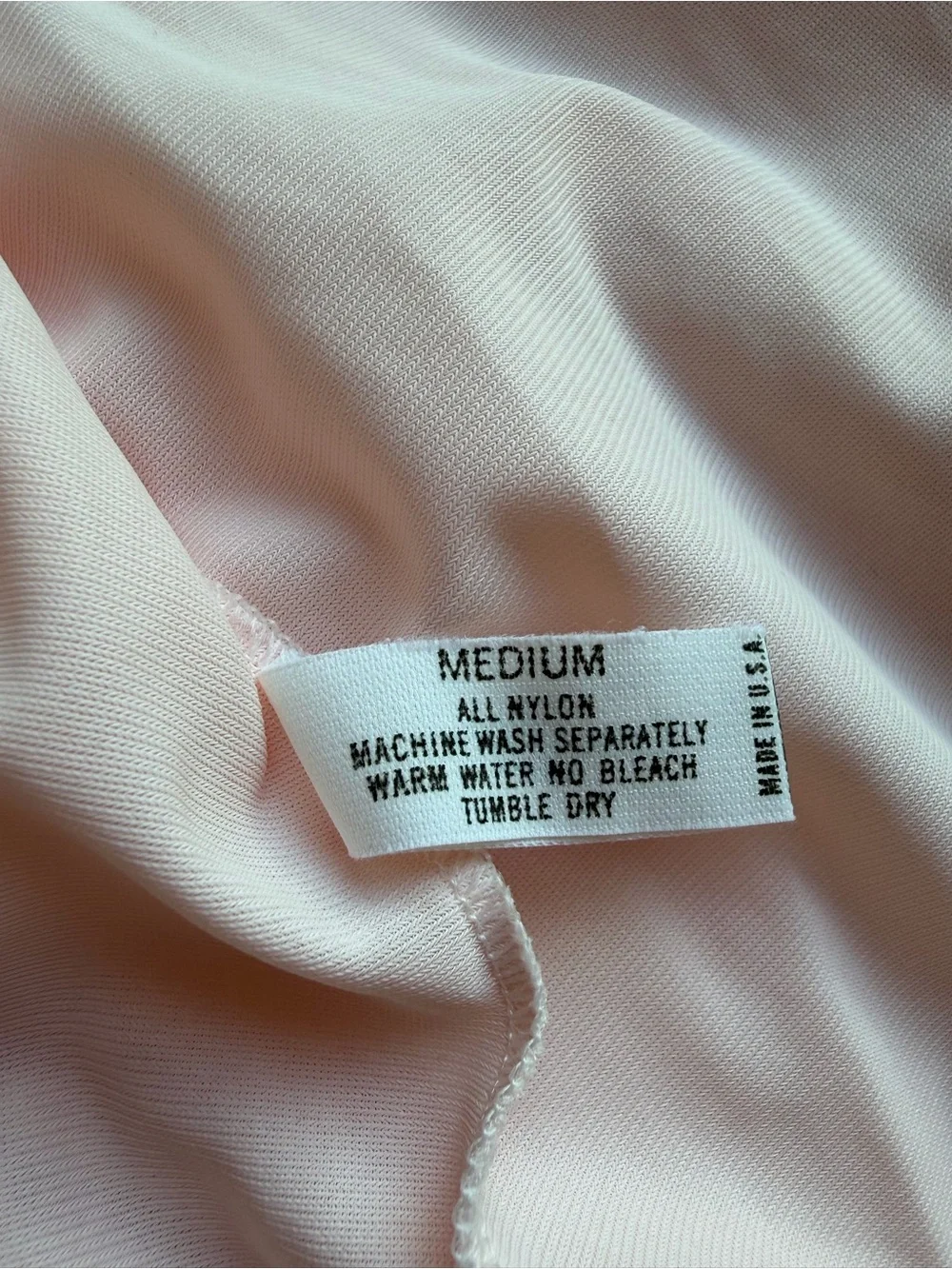 Vintage Shadowline Nylon Long Pink Lace-Trim Nightgown Size M Flawed see below